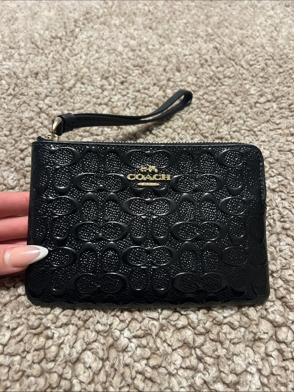 Coach Black Embossed Signature Wristlet